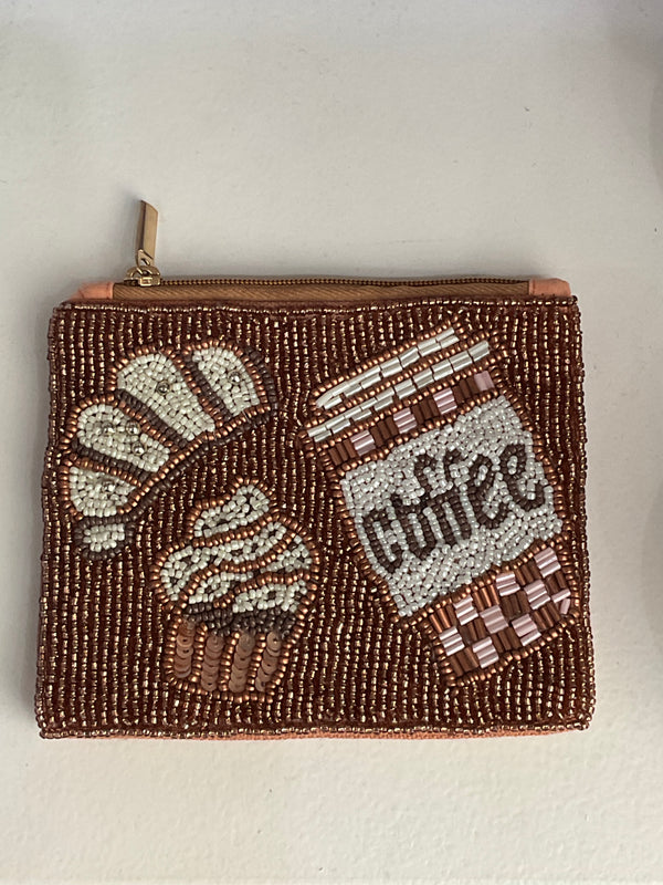 Coffee Beaded Coin Purse