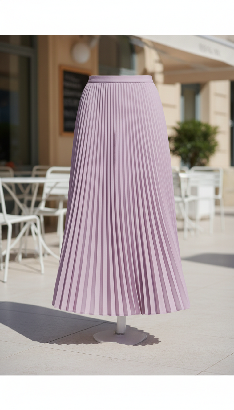 Pleated lavender midi skirt