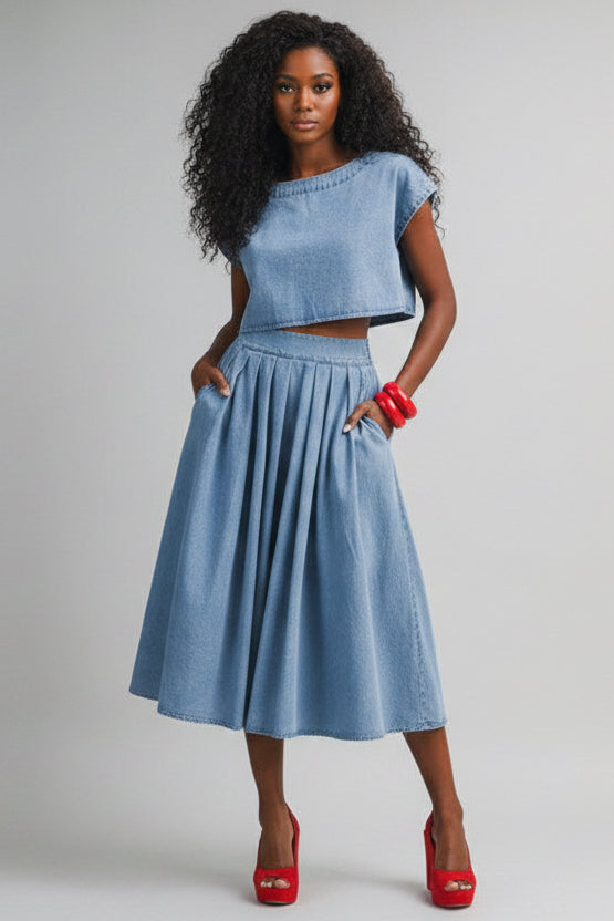 Savannah Denim Skirt Set