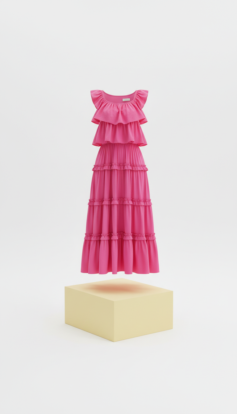 Hot pink ruffle midi dress