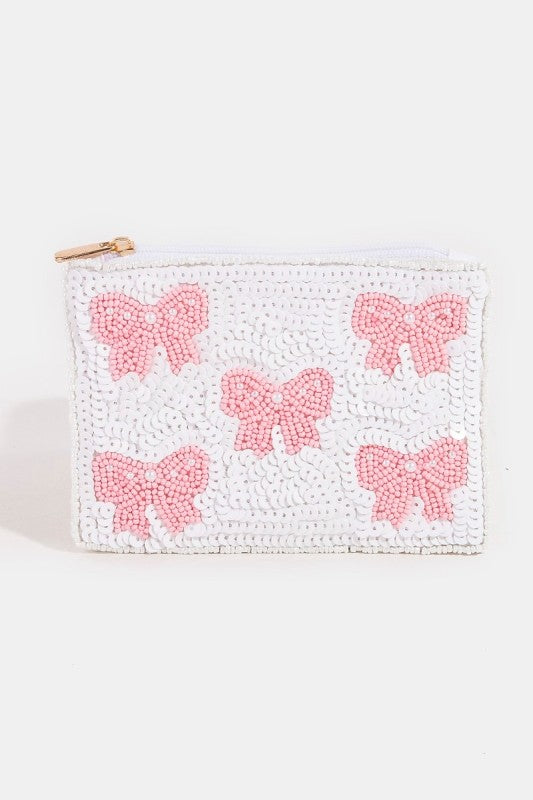 Pink Bow Beaded Coin Purse
