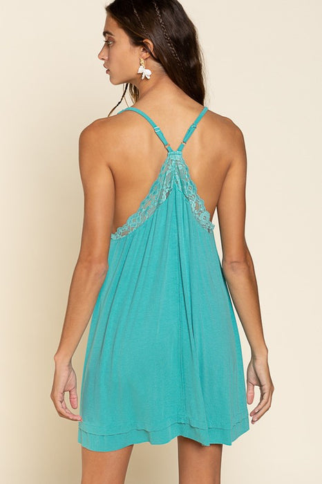 Sleeveless Deep V-neck Dress with Lace on Front