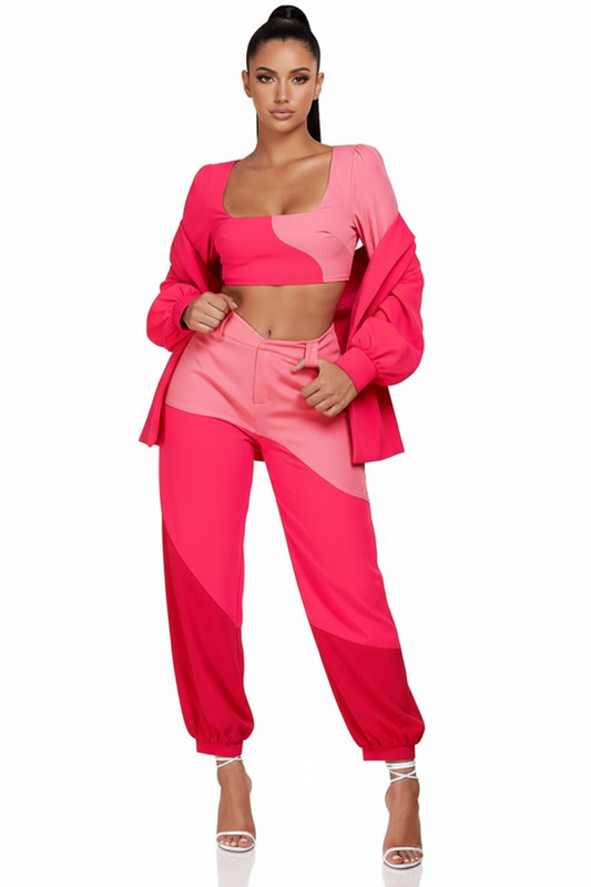 Colorblock Pants Set