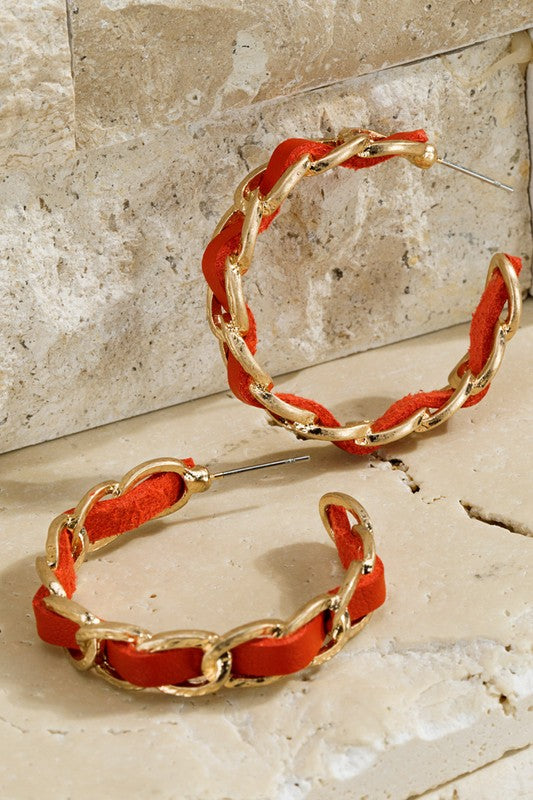 Chanel Chain Hoop Earrings Red