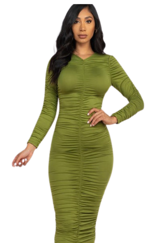 Tarra Long Ruched Dress M / Coffee Tarra Long Ruched Dress M / Coffee