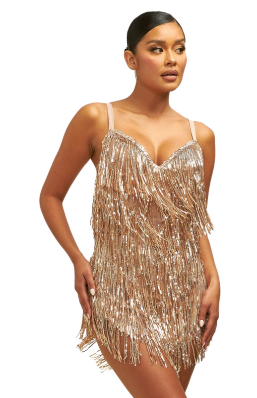 Tina Sequence Fringe Dress L / Pink Tina Sequence Fringe Dress L / Pink
