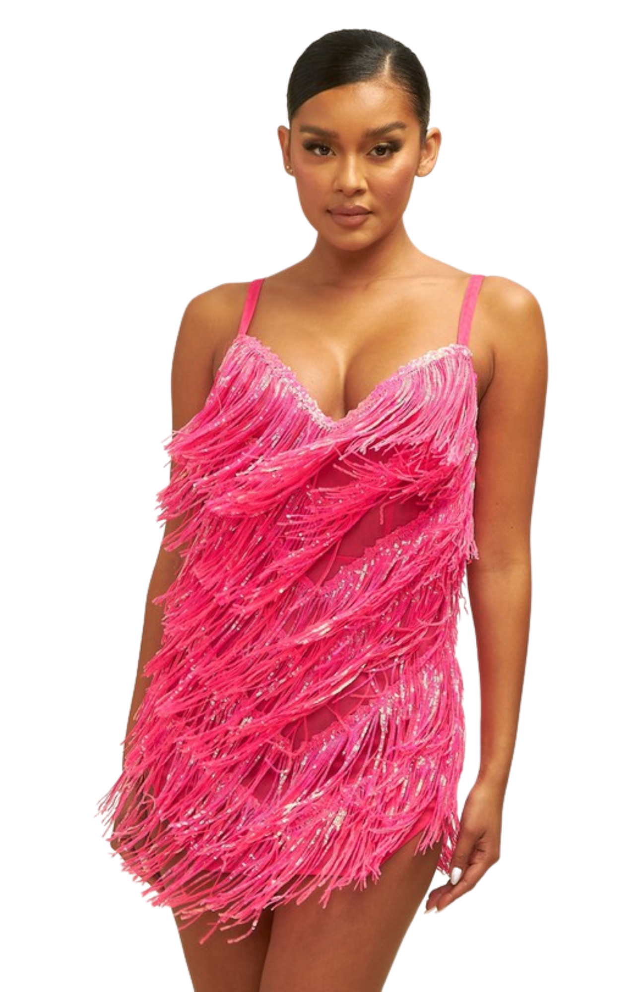 Vamp Boutique Tina Sequence Fringe Dress L / Pink